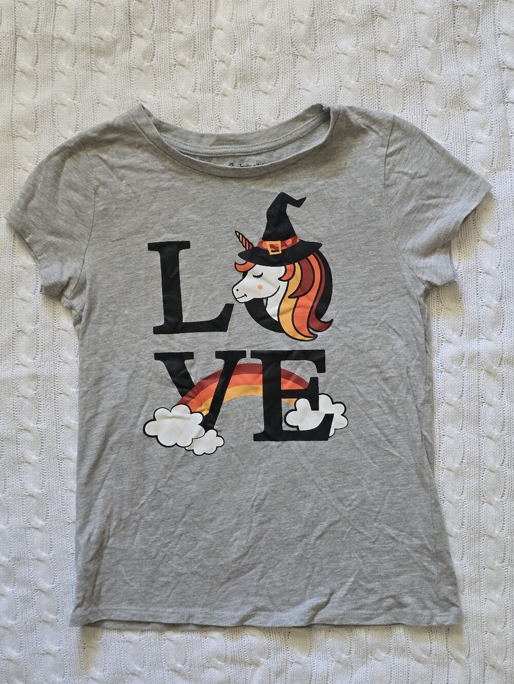 Bobbie Brooks Girls T-Shirt | LOVE Unicorn Witch Hat Graphic Tee - Size Large